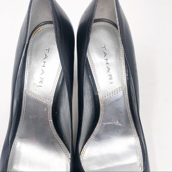 TAHARI | Black Open Toe Heels w/ Chain Accent 6.5 - Picture 6 of 8